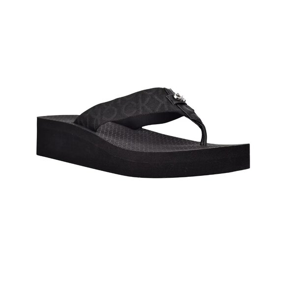 Calvin Klein Womens Meena Logo Platform Flip Flops Black Size 9 MSRP $39 - Picture 1 of 5